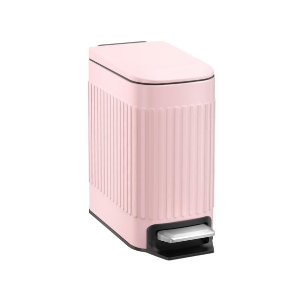 Pink Bathroom Trash Can, 1.6 Gallon Stainless Steel Small Garbage Can with Lid, Step Pedal, Cute Wastebasket for Bathroom, Office, Bedroom, RV, Pink