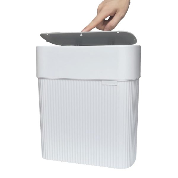Bathroom Trash Can with Press Top Lid, 3.2 Gallon Slim Garbage Can for Kitchen Cabinet, 12L Dogproof Wastebasket Trash Bin for Office, Bedroom, Living Room, Home Countertop - White