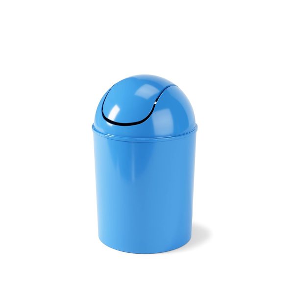 1.25-Gallon Mini Waste Can w/Swing-Top Lid - Small Garbage Bin for Compact Spaces Under Tables & Counters, Miniature Trashcan, Removable Lid for Kitchens Bathrooms Bedrooms Dorms, Sky Blue
