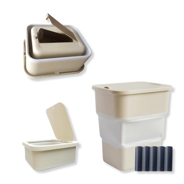 Collapsible Trash Can with Lid for Car, 1.6 Gallon Waterproof, Multipurpose Trash Bin for Car, Camping, Home, Office, Includes 75 Trash Bags