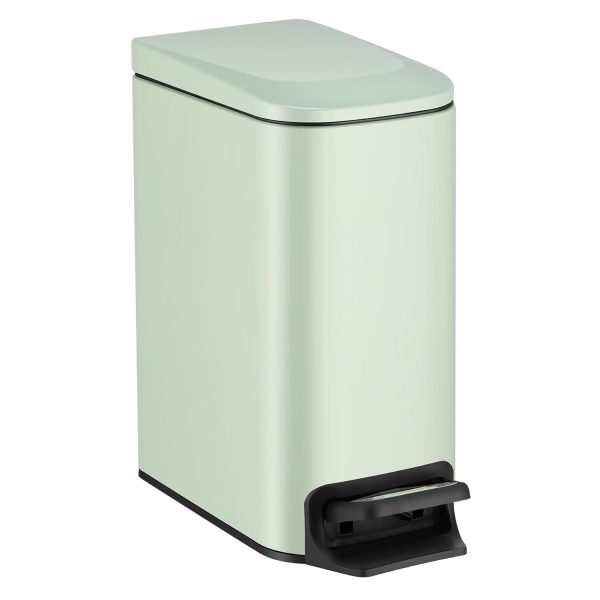 Slim Bathroom Trash Can with Lid Soft Close, 6 Liter / 1.6 Gallon Stainless Steel Garbage Can with Removable Inner Bucket, Step Pedal, Small Trash Cans for Bedroom, Office, Kitchen (Green)