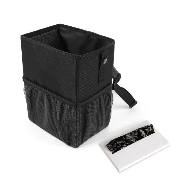 Car Trash Can Small with Mesh Pocket, Hanging Trash bin for car, Garbage Can with Trash Bags, Foldable car Trash can with Bag(Small Without Lid)