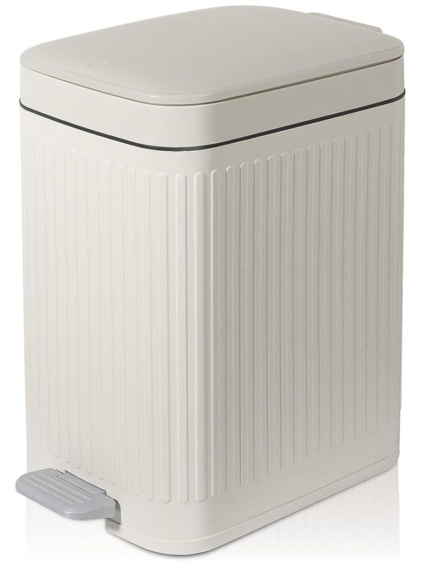 Small Bathroom Trash Can with Lid Slim Soft Close Garbage Can Step Wastebasket Container Trash Bin for Office Bedroom Kitchen Living Room (1.9 Gallon Cream)