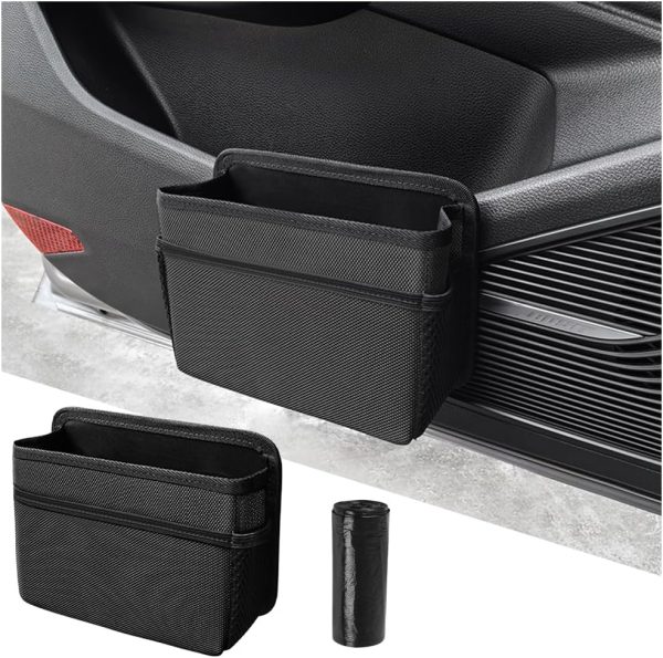 Car Trash Can, Foldable Mini Vehicle Trash Bin Garbage Organizer Holder, Waterproof Automotive Interior Hanging Dustbin Storage Bag Container Accessories, Universal for Most Cars (Black)